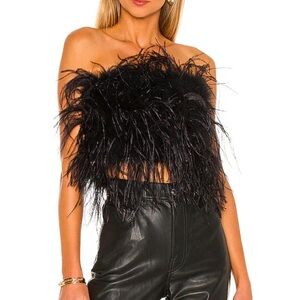 La Marque Black Feathered Tube Top with Elastic Band and Zipper SZ XS NWT